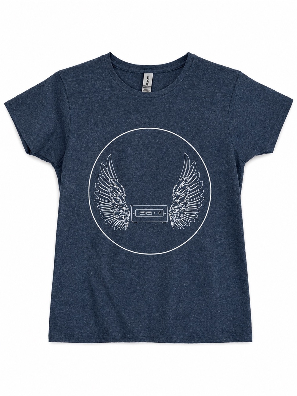 Gray Heather White Winged Cassette Graphic Tee Festival Grunge Goth Gorpcore